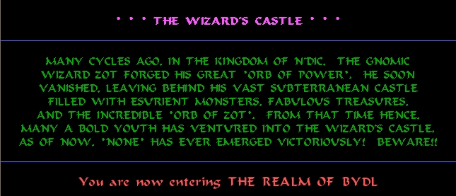 Wizard's Castle intro